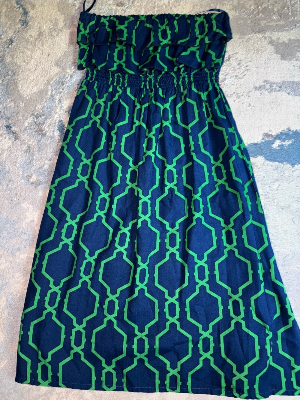 escapada Navy and Green Geometric Midi Skirt
